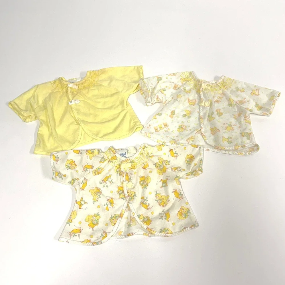 Vintage Carters Baby Shirts Lot 3 Yellow Circus Print Smocked Layette USA Made